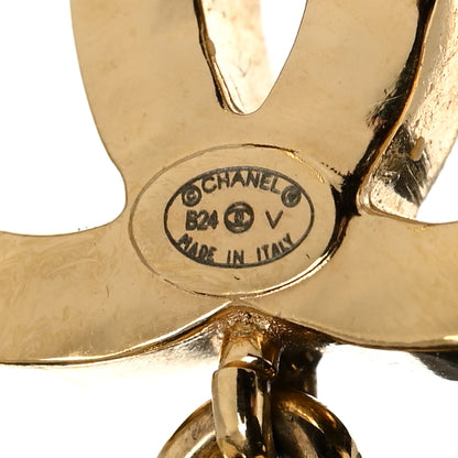 Chanel Metal Crystal CC Heart Drop Earrings Gold 3 of 5