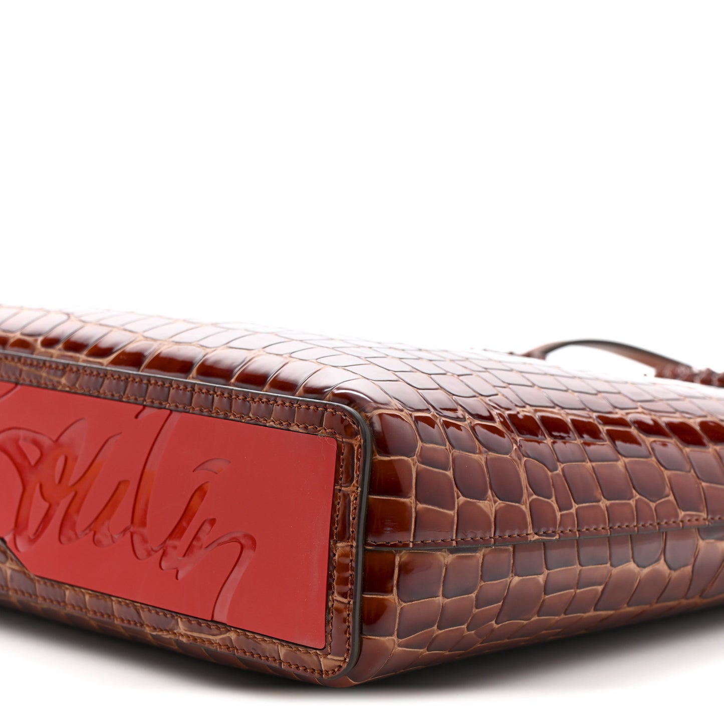 Patent Calfskin Crocodile Embossed Spikes Zipped Cabata Tote Acajou
