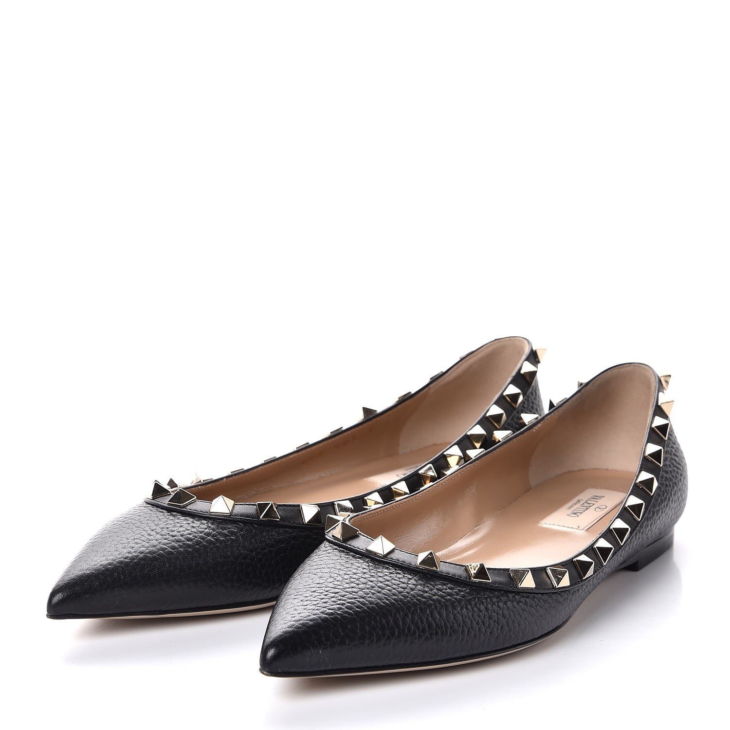 Valentino Garavani Pebbled Calfskin Rockstud Ballerina Flats 37 Black 3 of 8