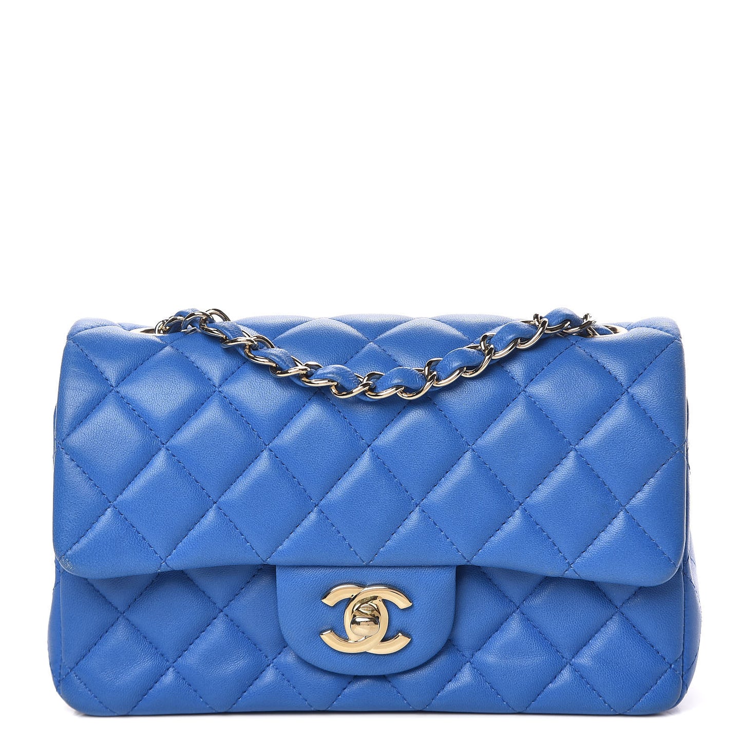 Lambskin Quilted Mini Rectangular Flap Blue