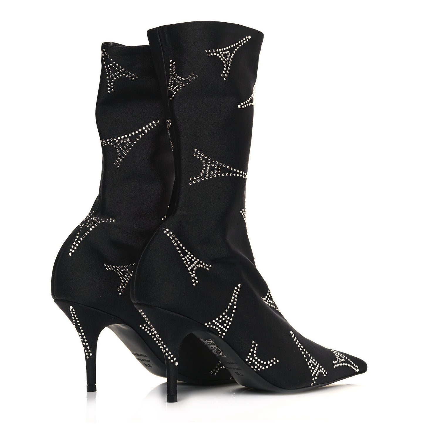Spandex Crystal Eiffel Tower Print Extreme Pointed Toe Knife Ankle Boots 37.5 Black