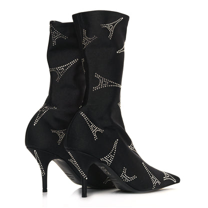 Balenciaga Spandex Crystal Eiffel Tower Print Extreme Pointed Toe Knife Ankle Boots 37.5 Black 4 of 6