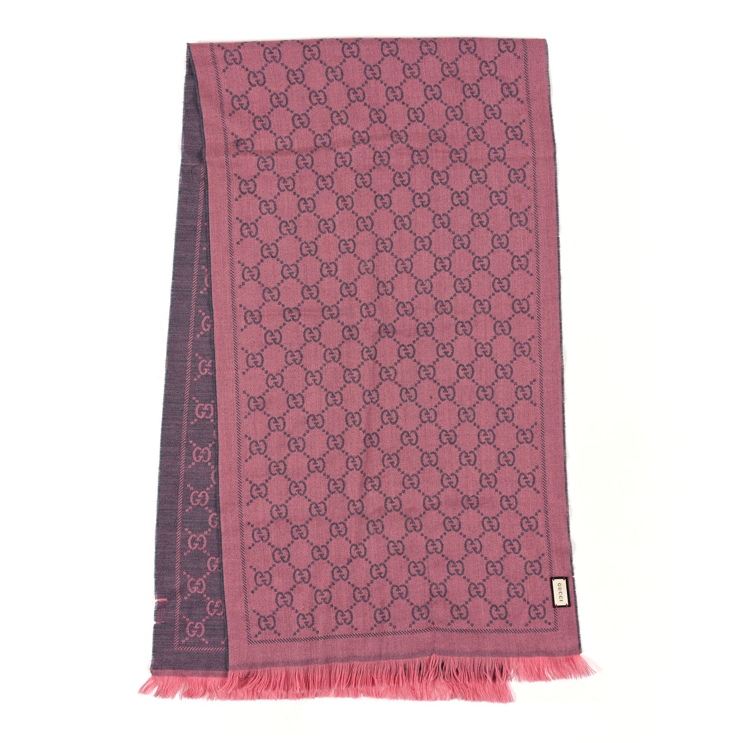 Wool Jacquard GG Monogram Sten Fringe Scarf Graphite Pink
