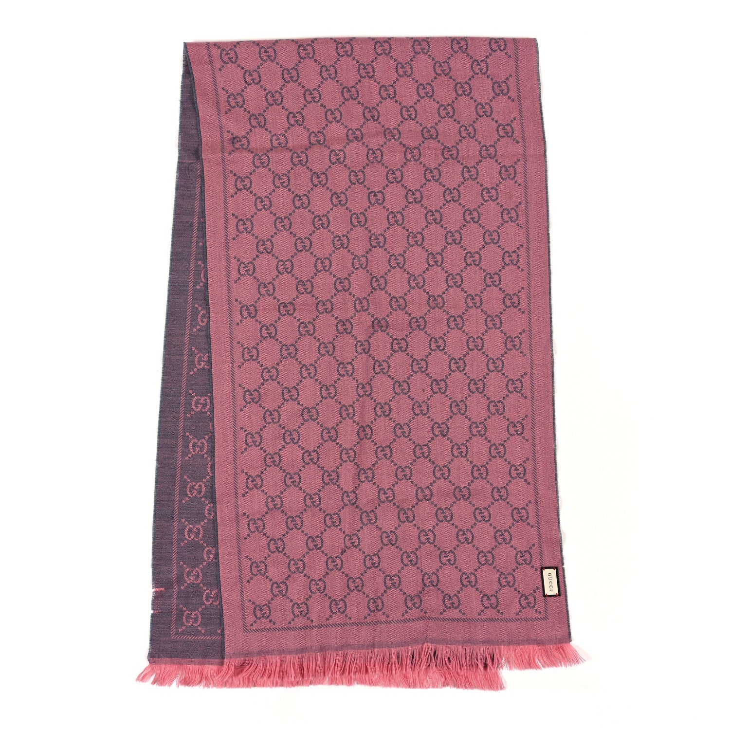 Gucci Wool Jacquard GG Monogram Sten Fringe Scarf Graphite Pink 2 of 3