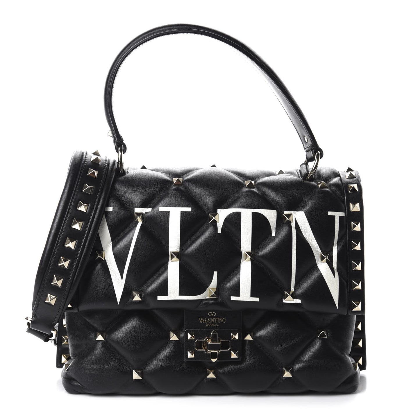 Lambskin VLTN Print Candystud Top Handle Bag Black