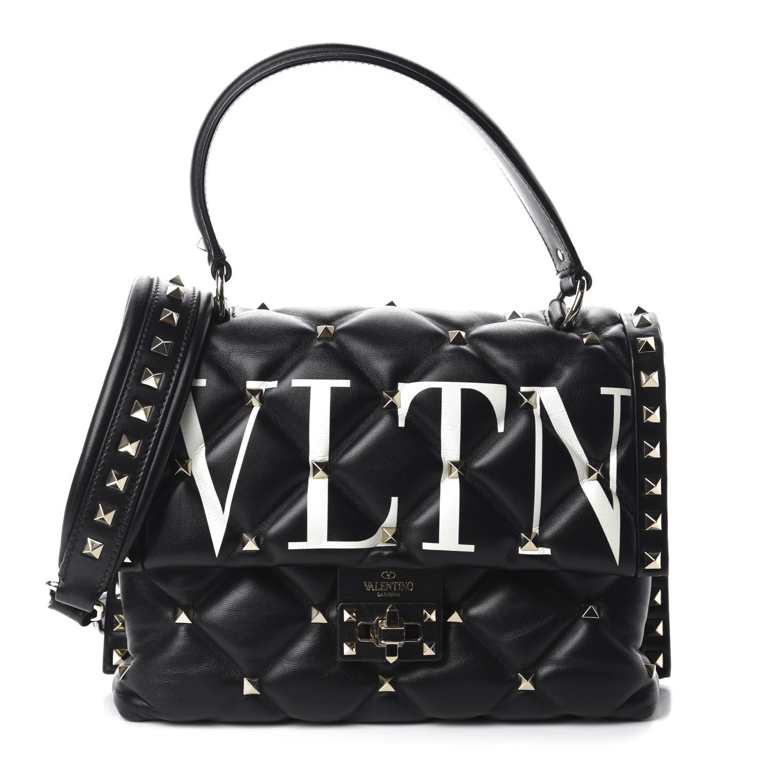 Valentino Garavani Lambskin VLTN Print Candystud Top Handle Bag Black 1 of 12