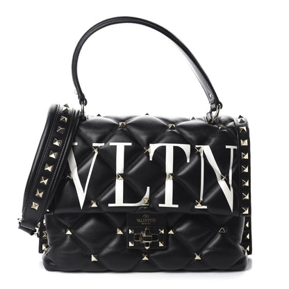 Valentino Garavani Lambskin VLTN Print Candystud Top Handle Bag Black 1 of 12