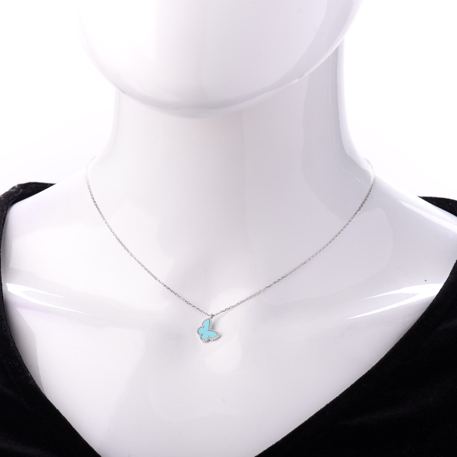 Van Cleef & Arpels 18K White Gold Turquoise Sweet Alhambra Butterfly Pendant Necklace 2 of 5