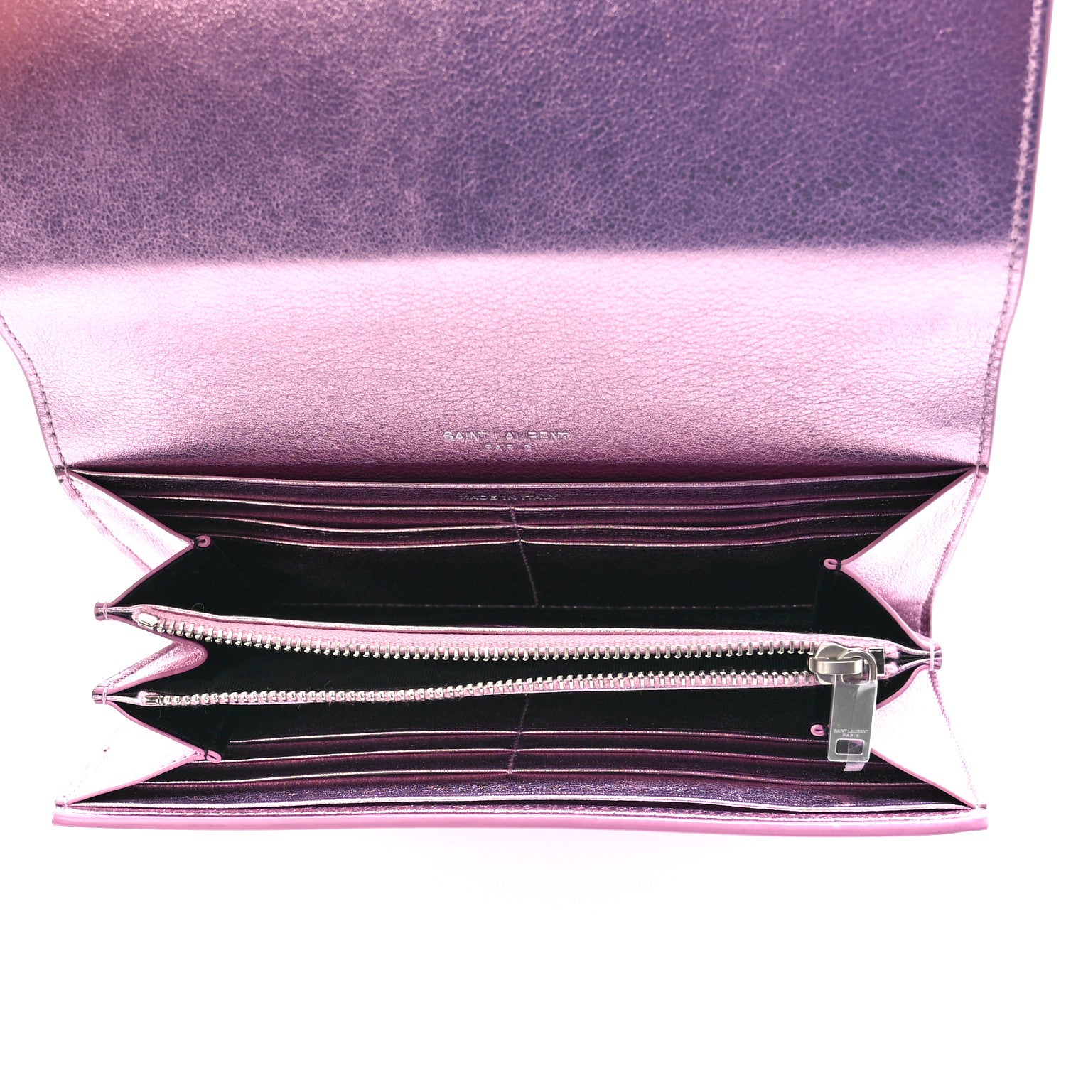 Saint Laurent Metallic Calfskin Classic Monogram Cassandre Wallet New Azalea 5 of 11