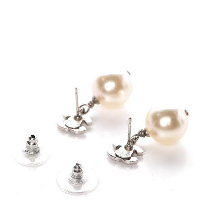 Chanel Crystal Pearl CC Drop Earrings Silver 3 of 5