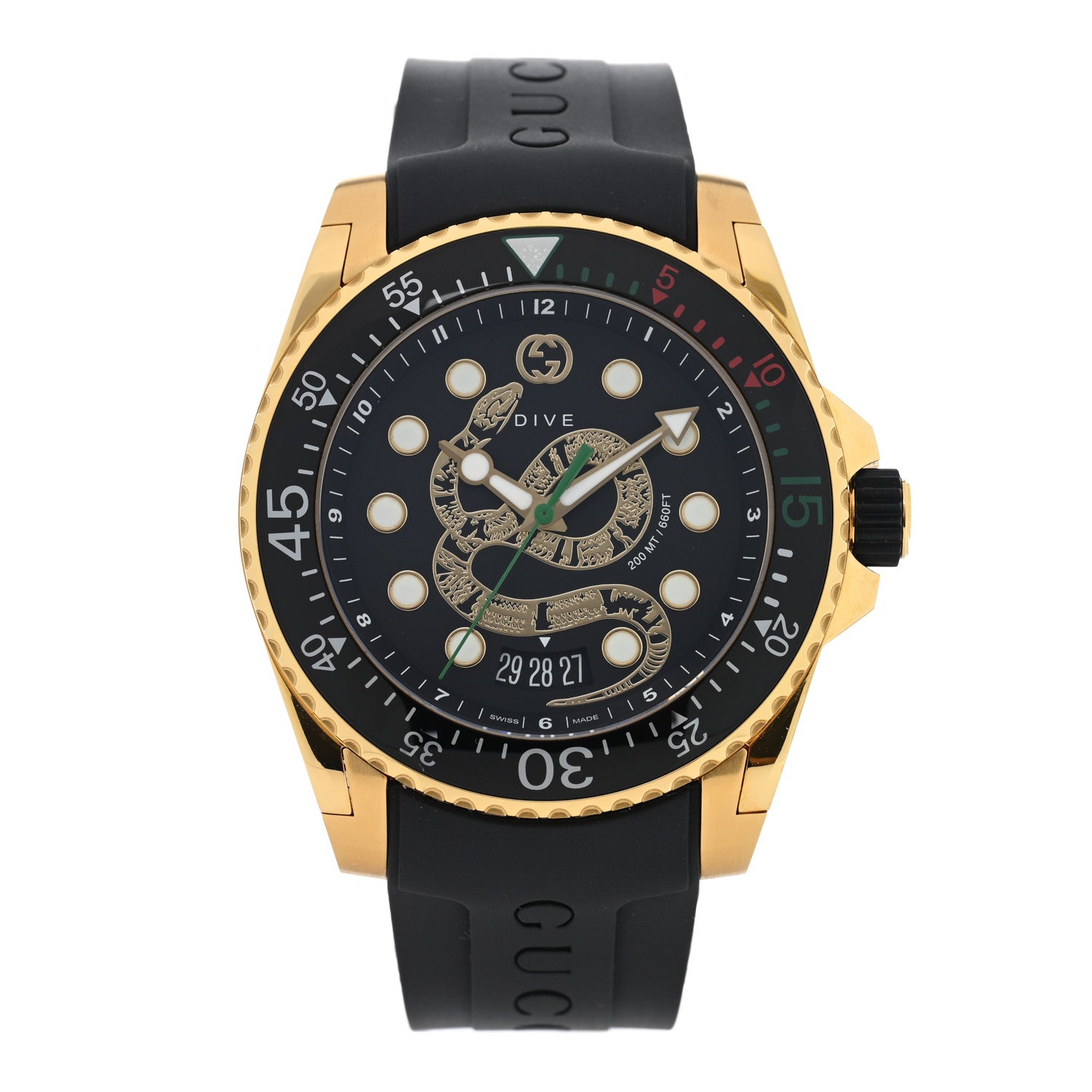 Gucci Stainless Steel Rubber 45mm Dive Snake Quartz Watch Black 1 of 4
