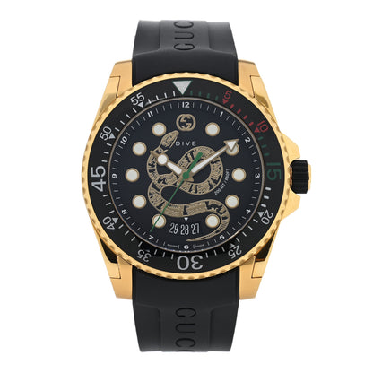 Gucci Stainless Steel Rubber 45mm Dive Snake Quartz Watch Black 1 of 4