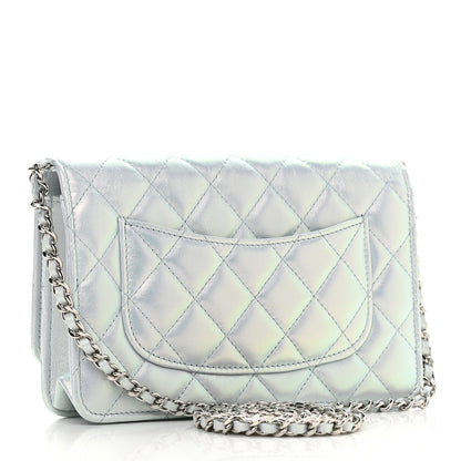 Chanel Iridescent Calfskin Quilted Wallet On Chain WOC Light Blue 2 of 10