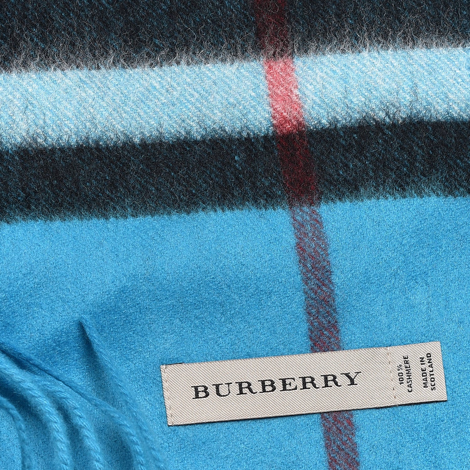 Burberry Cashmere Giant Check Fringe Scarf Bright Turquoise 4 of 5