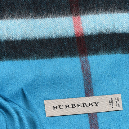 Burberry Cashmere Giant Check Fringe Scarf Bright Turquoise 4 of 5