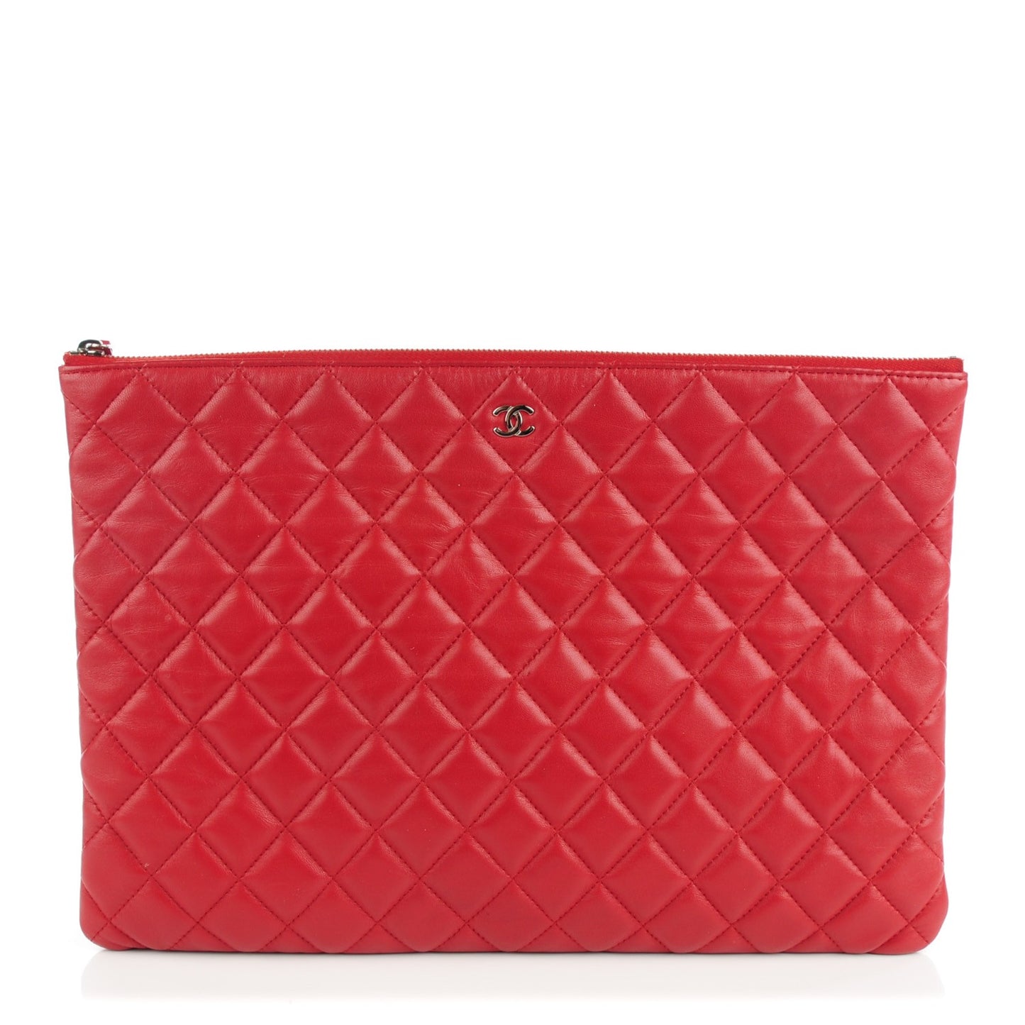 Lambskin Quilted Large Cosmetic Case Red