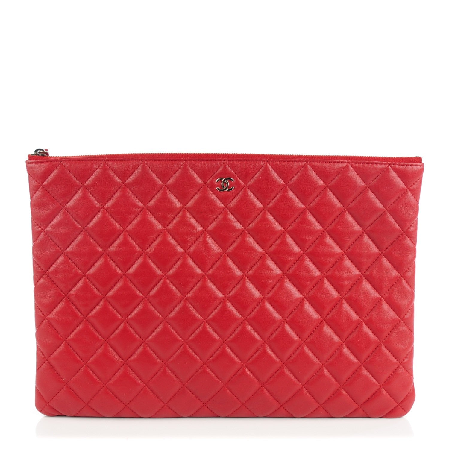 Chanel Lambskin Quilted Large Cosmetic Case Red 1 of 7