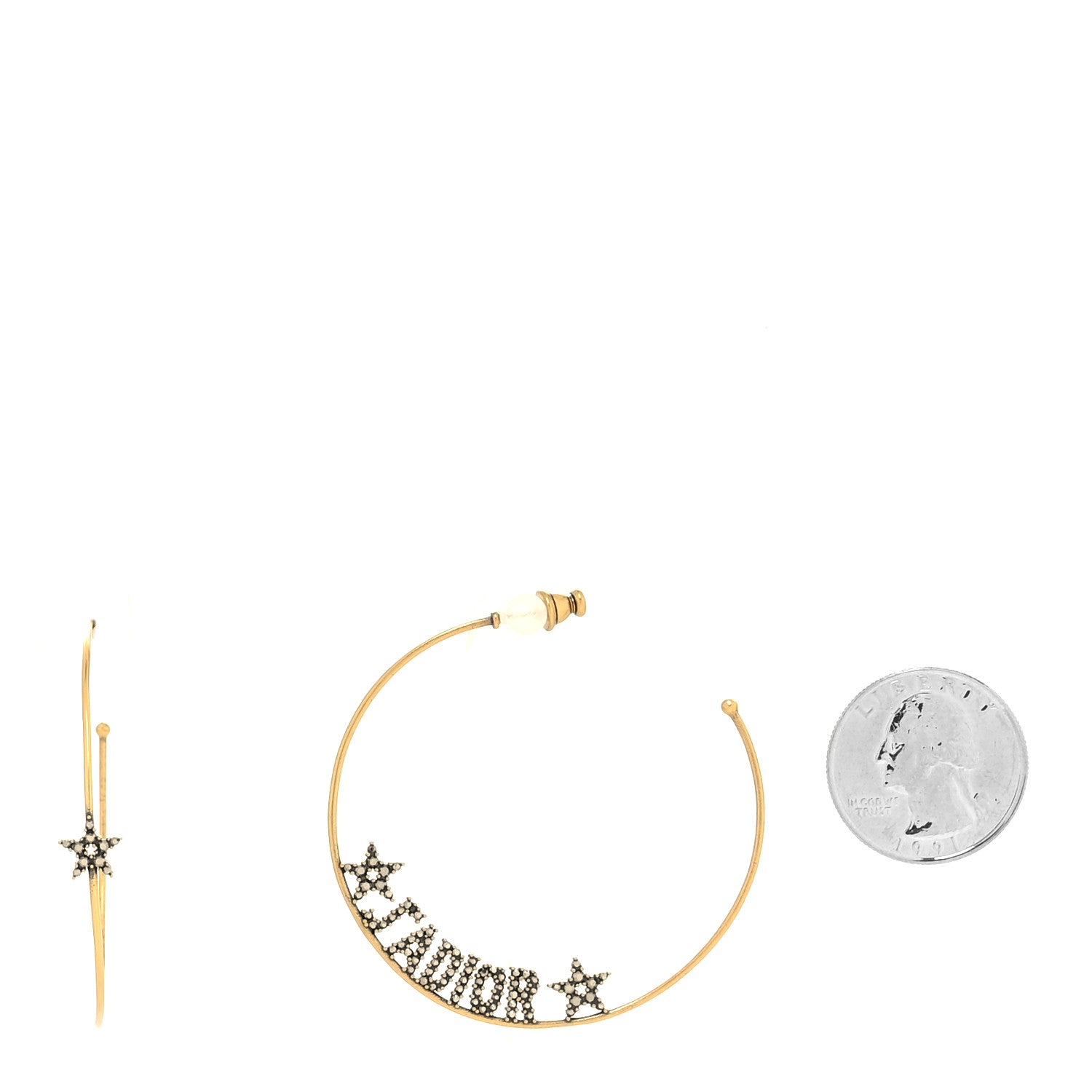 Christian Dior Metal Crystal J'Adior Hoop Earrings Aged Gold 2 of 4