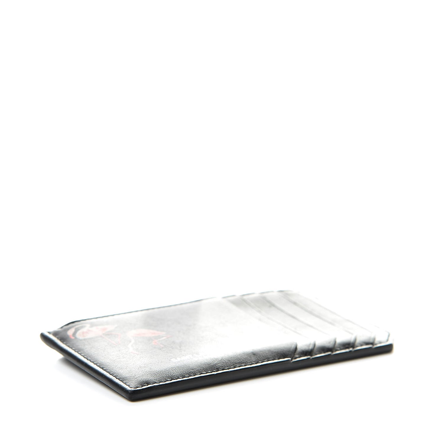 Calfskin Print Flamingo 5 Fragments Zip Pouch Card Holder Black