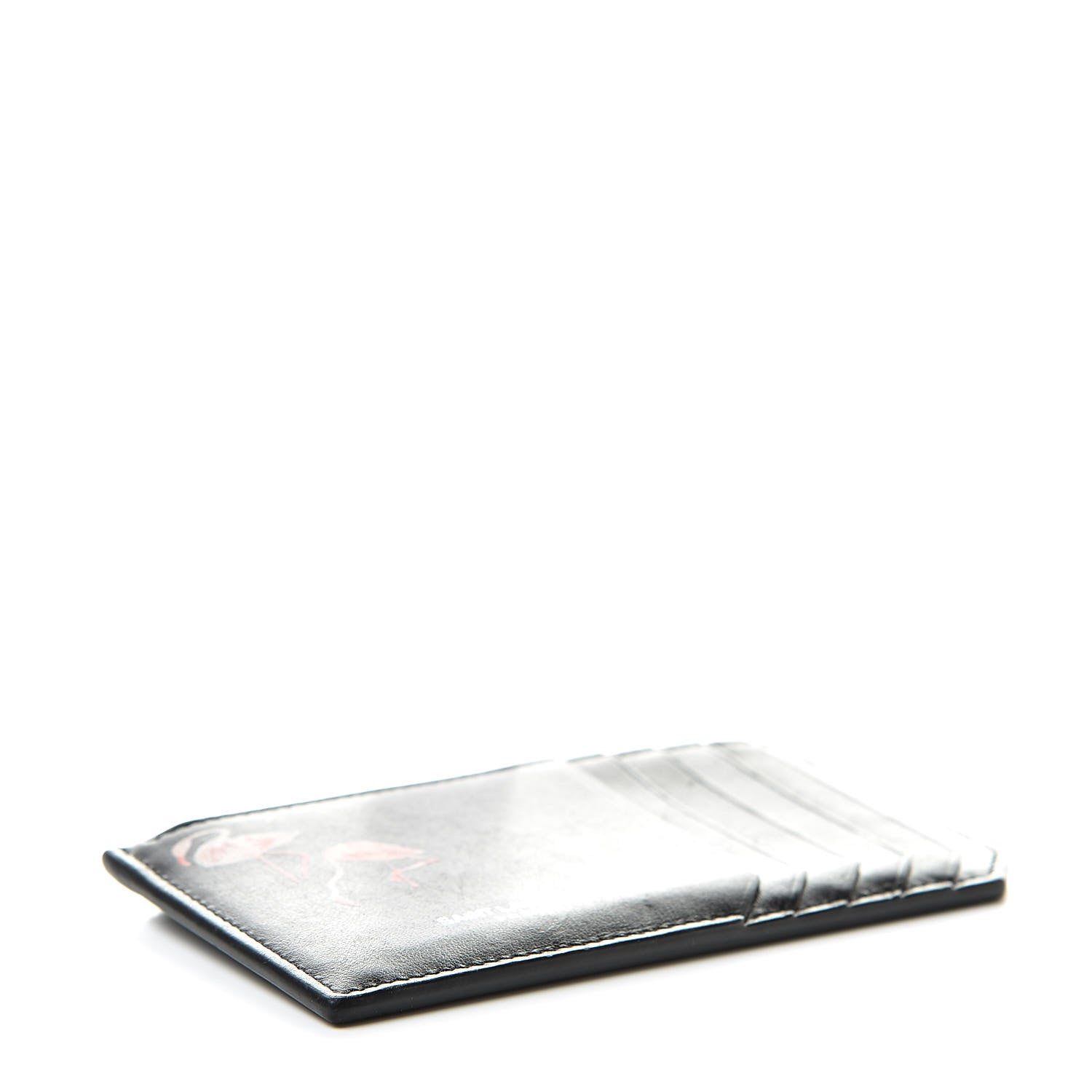 Saint Laurent Calfskin Print Flamingo 5 Fragments Zip Pouch Card Holder Black 4 of 7