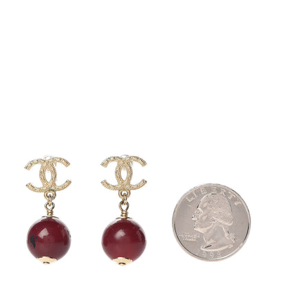 Chanel CC Bead Drop Earrings Gold Red 2 of 5