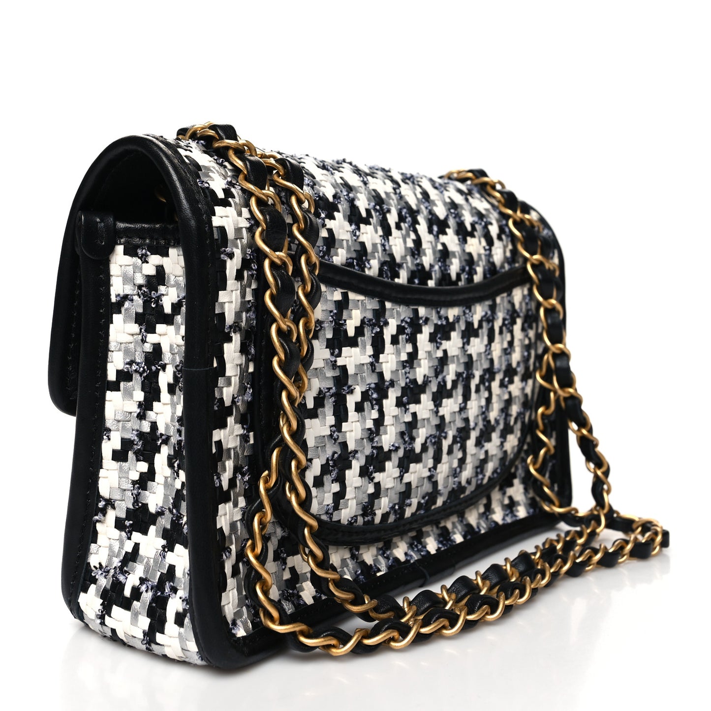 Metallic Lambskin Viscose Woven Flap Silver Black