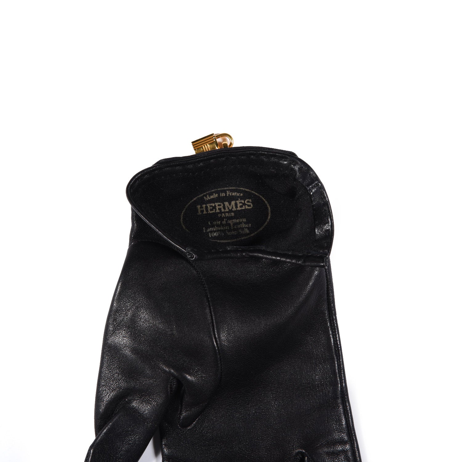 Hermes Lambskin Soya Kelly Lock Gloves 6.5 Black 2 of 5