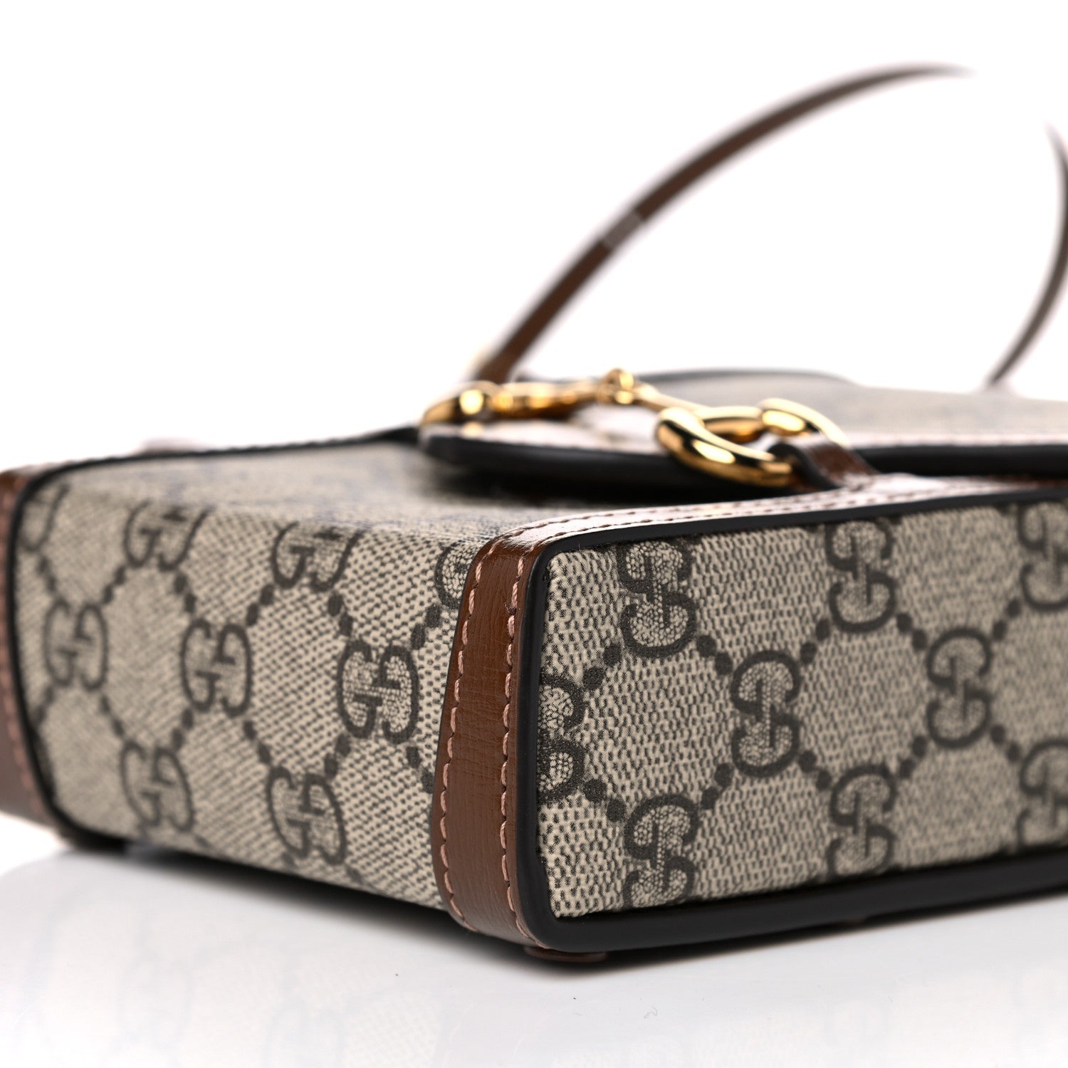 Gucci GG Supreme Monogram Mini Horsebit 1955 Crossbody Bag Beige Brown Sugar 9 of 10