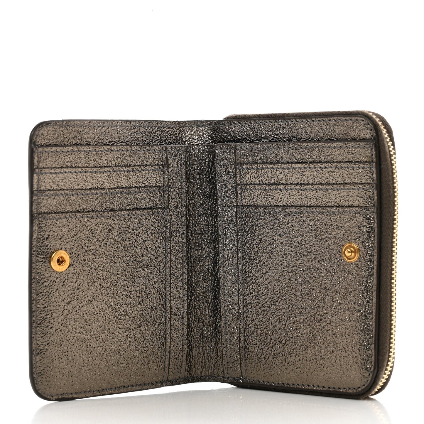 Metallic Calfskin Monogram Compact Zip Around Wallet Grey