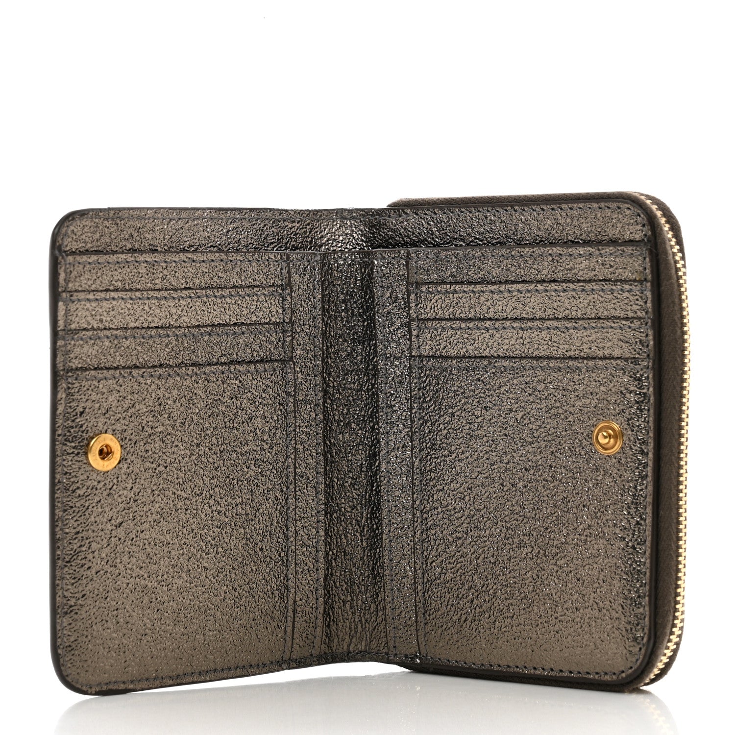 Saint Laurent Metallic Calfskin Monogram Compact Zip Around Wallet Grey 5 of 6