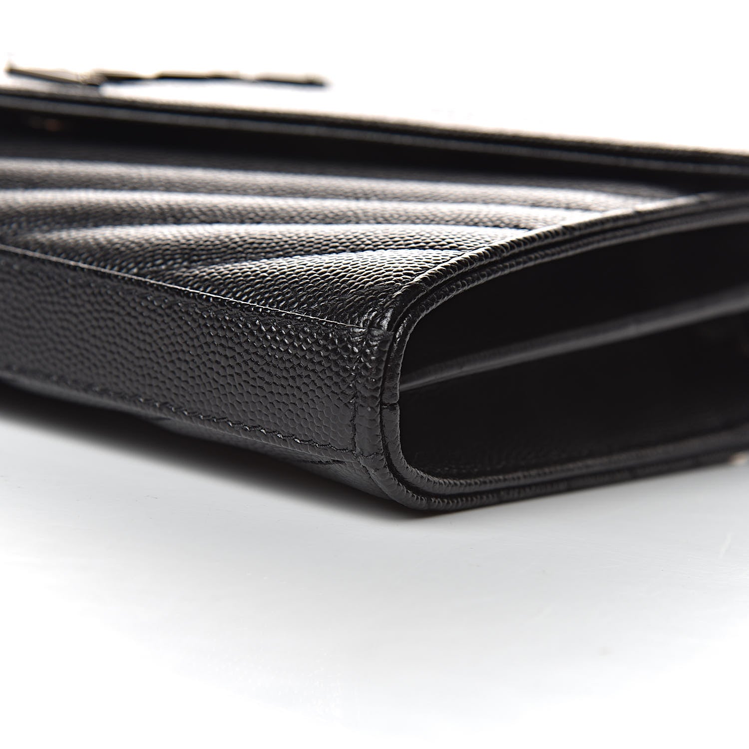Saint Laurent Grain De Poudre Matelasse Chevron Monogram Chain Wallet Black 10 of 11