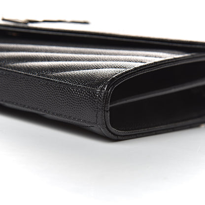 Saint Laurent Grain De Poudre Matelasse Chevron Monogram Chain Wallet Black 10 of 11