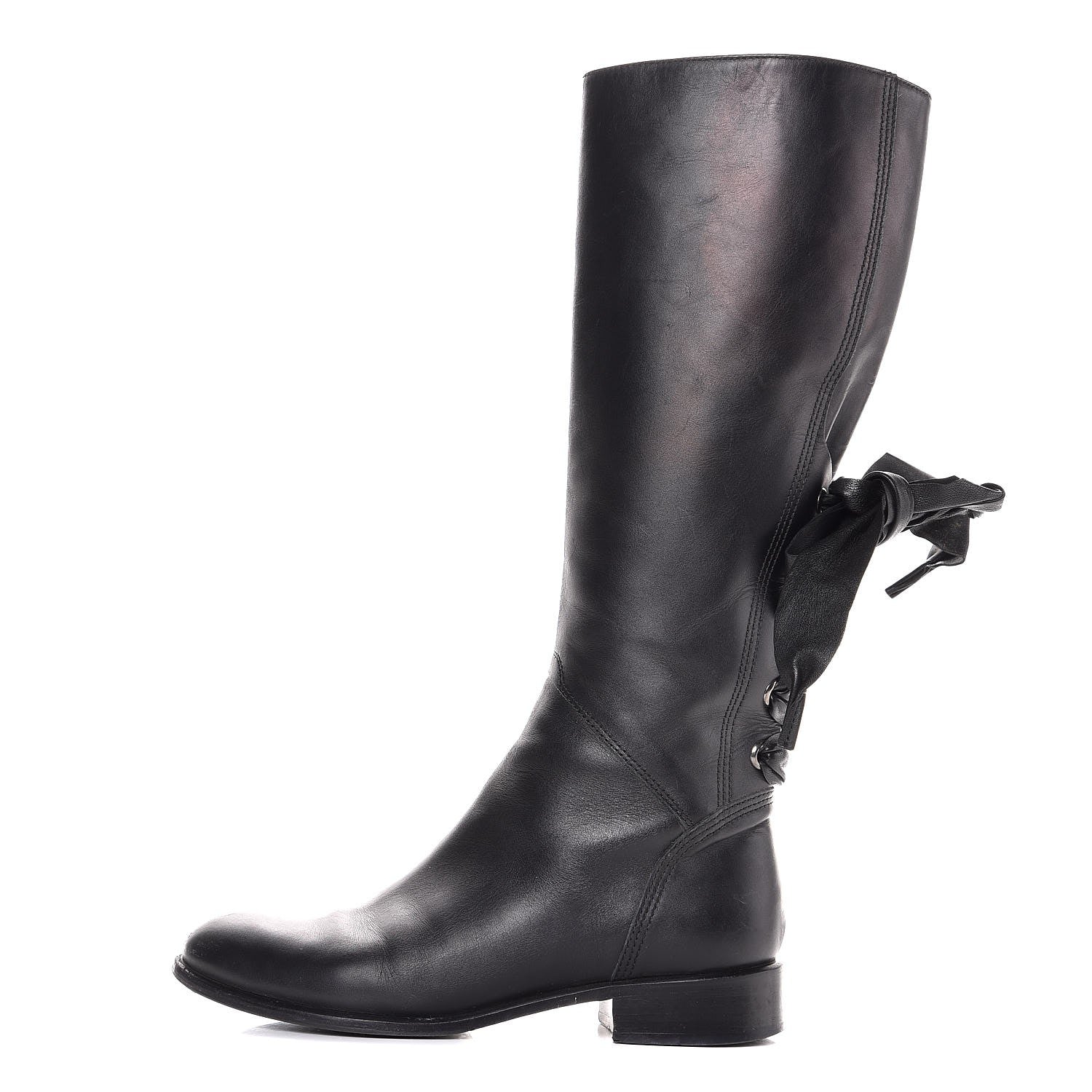 Valentino Garavani Nappa Ascot Ribbon Lace Up Riding Boots 37 Black 1 of 11