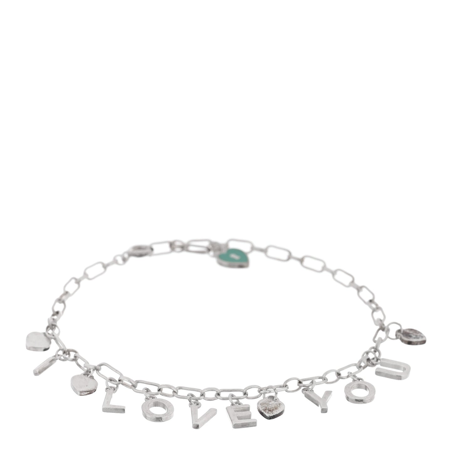 Sterling Silver Enamel I Love You Charm Bracelet Blue