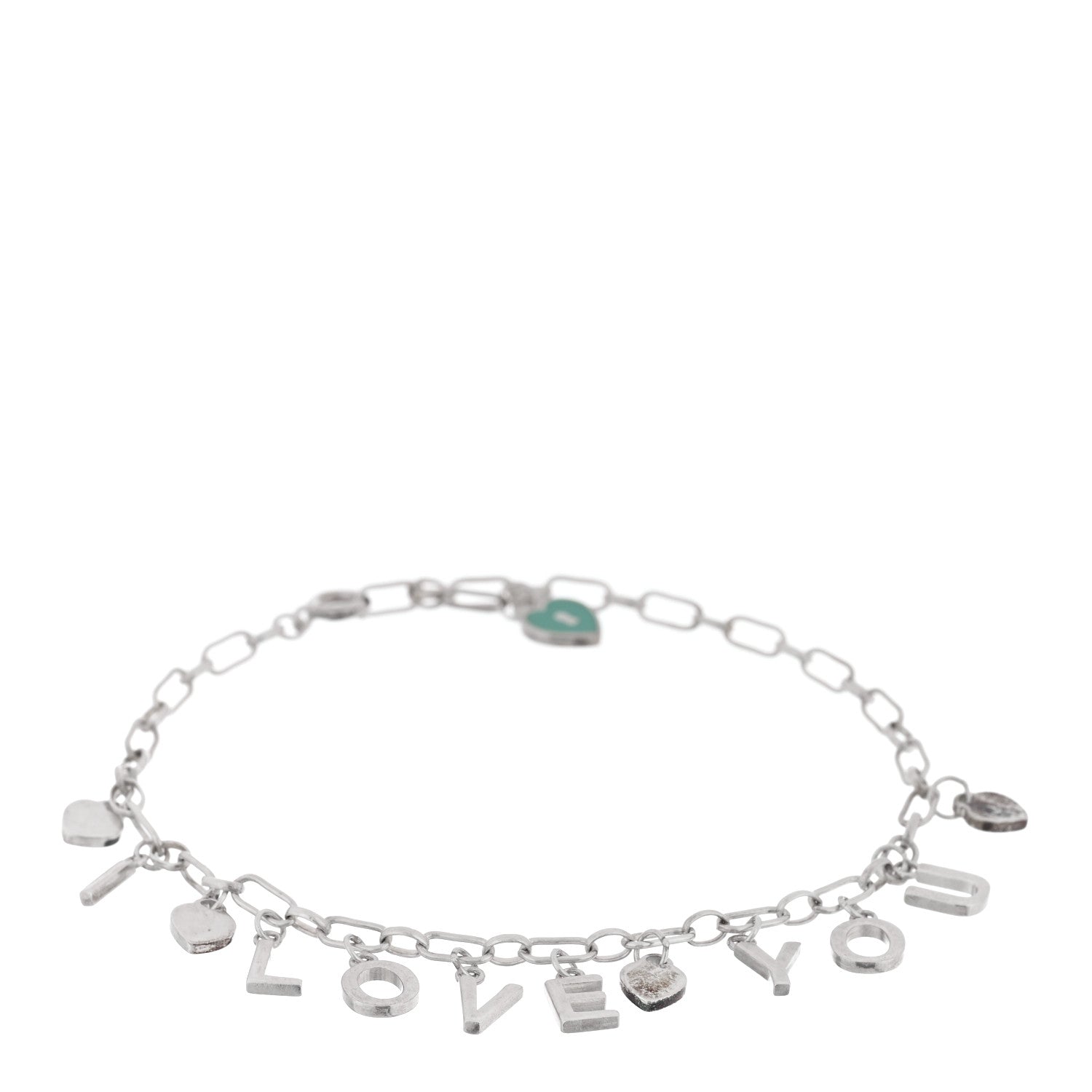 Tiffany Sterling Silver Enamel I Love You Charm Bracelet Blue 1 of 4