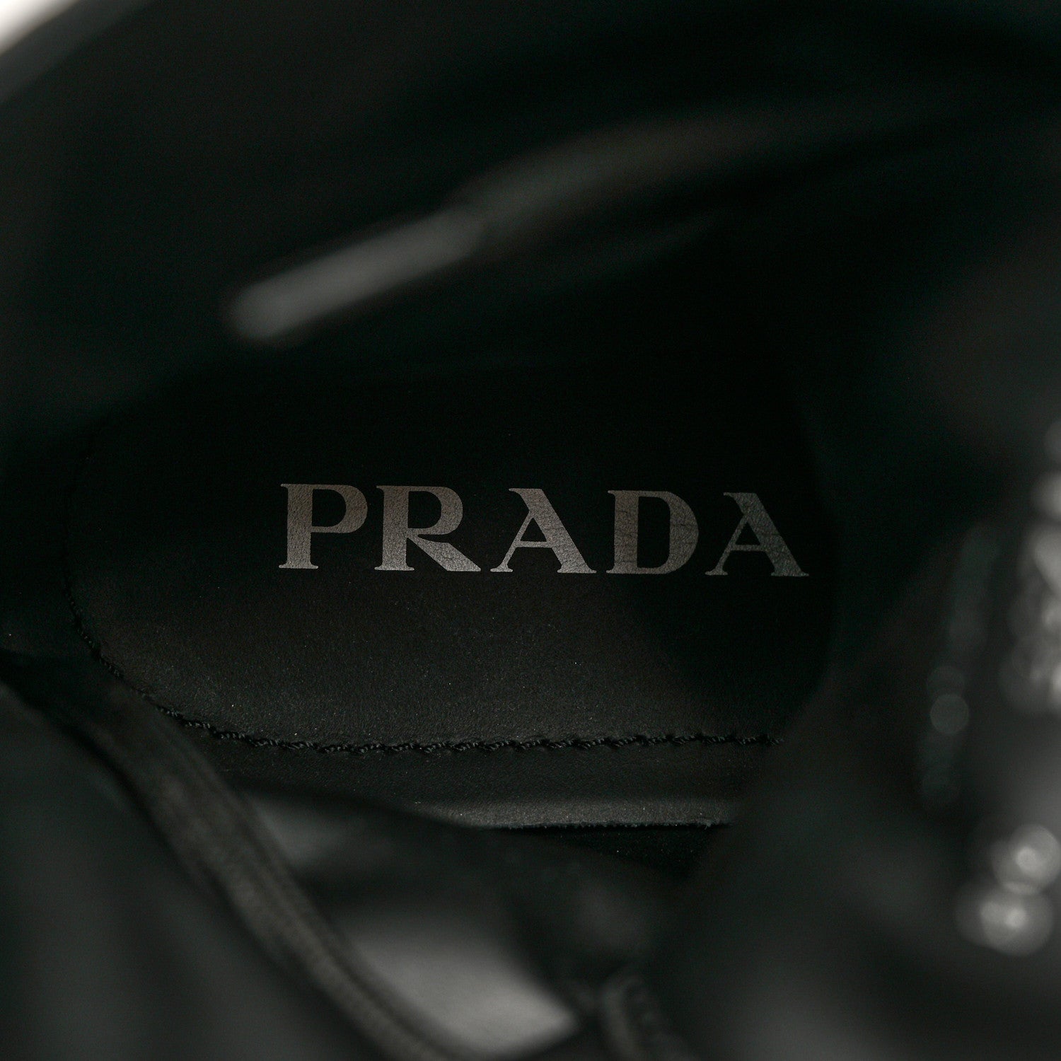 Prada Spazzolato Rois Re-Nylon Metal Triangle Logo Monolith Pouch Pocket 55mm Boots 38 Black 8 of 10