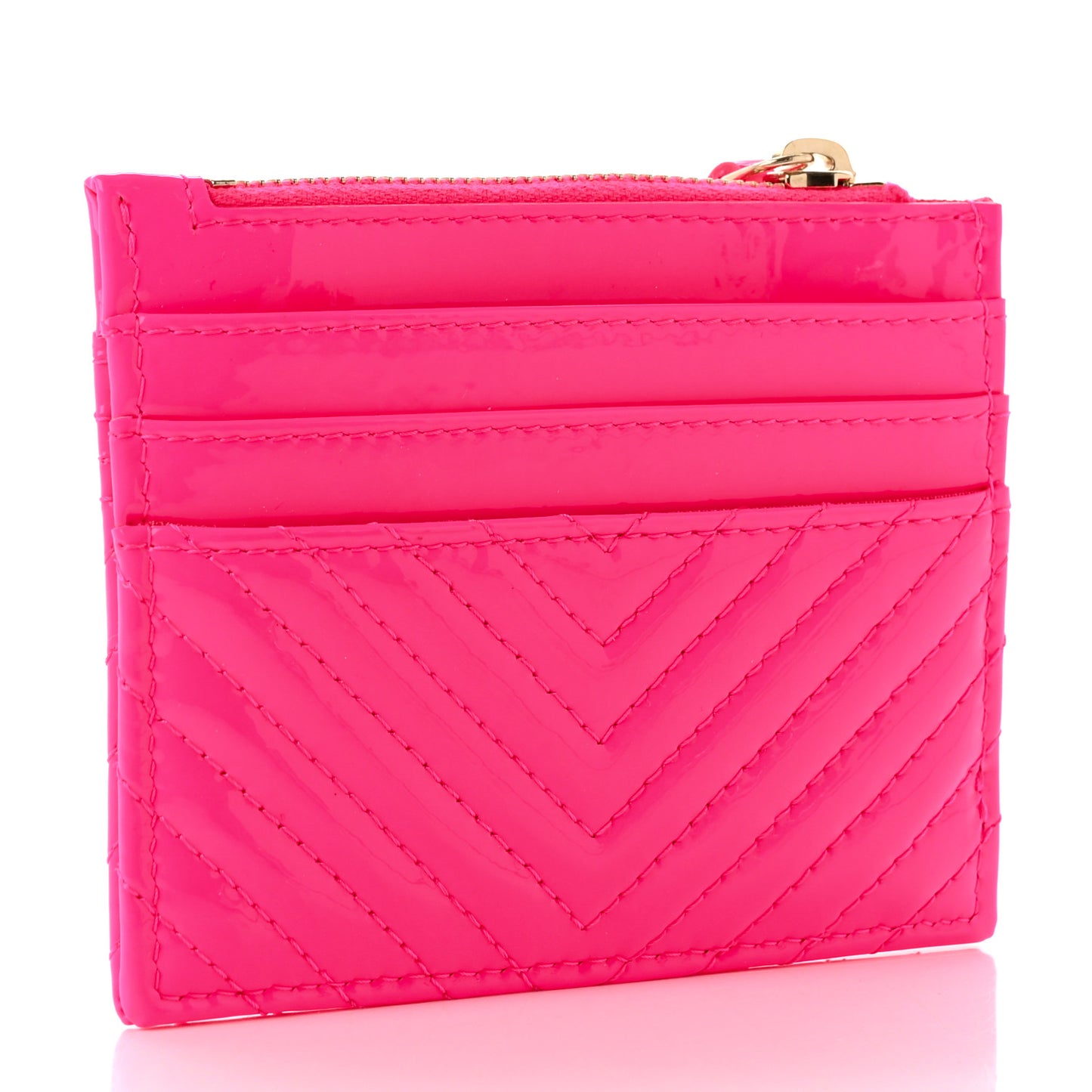 Patent Chevron Quilted Boy Zip Card Holder Pink