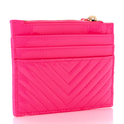 Chanel Patent Chevron Quilted Boy Zip Card Holder Pink 3 of 7