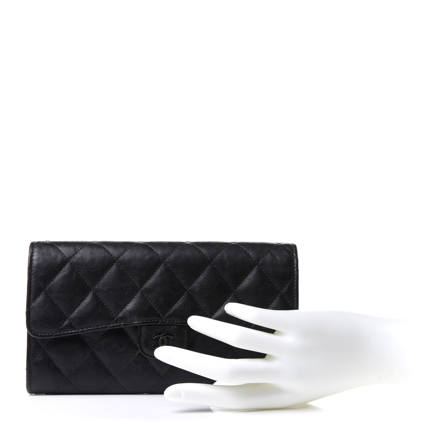 Chanel Crumpled Calfskin Quilted Large Flap Wallet So Black 2 of 9