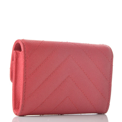 Chanel Caviar Chevron Quilted Card Holder Wallet Light Red 3 of 13