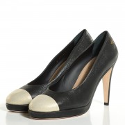 Chanel Metallic Calfskin Buffalo Cap Toe Pumps 39 Silver Black 3 of 14