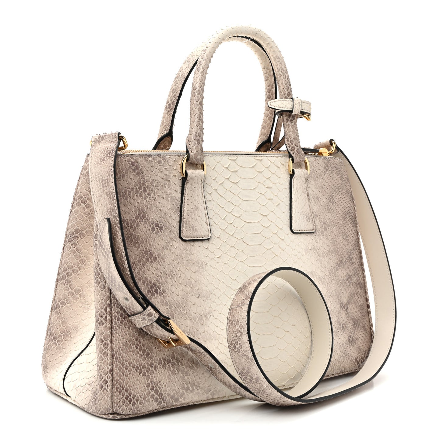 Snakeskin Medium Galleria Double Zip Tote Gradient White