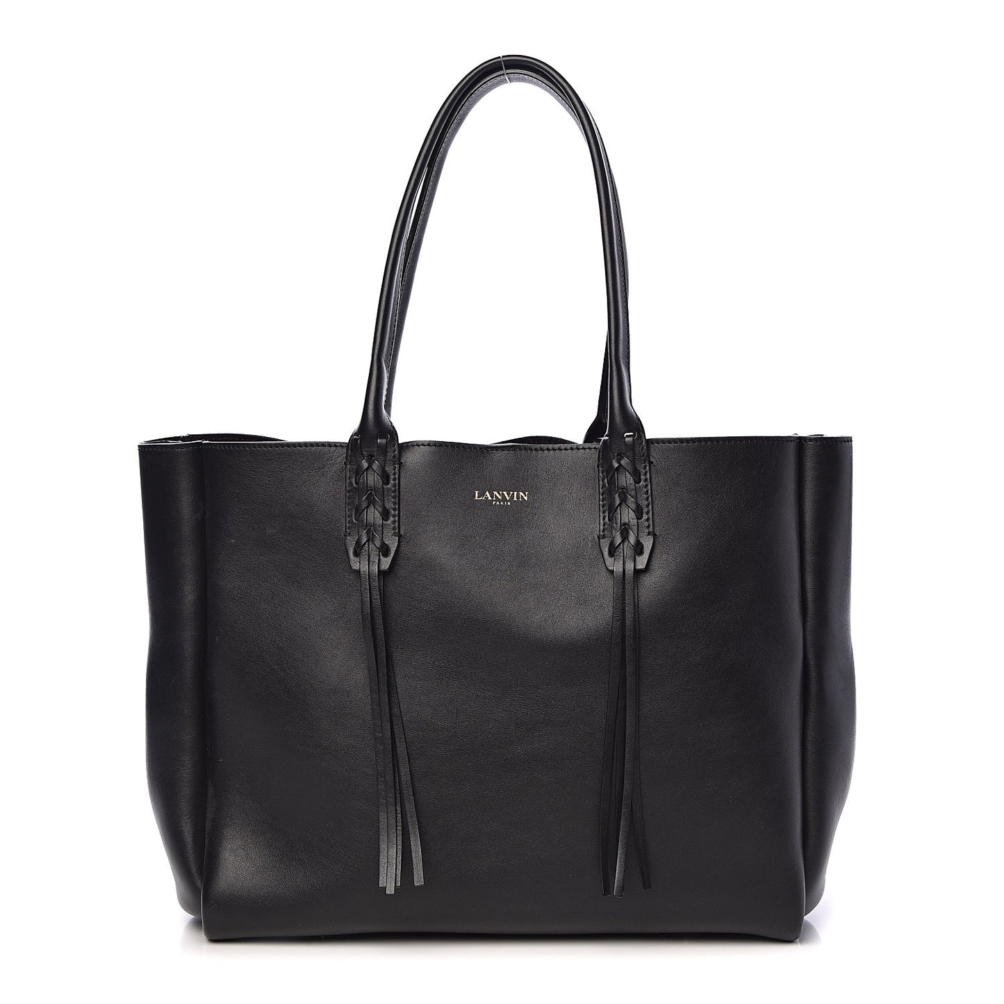 Smooth Calfskin Small Fringe Shopper Tote Black
