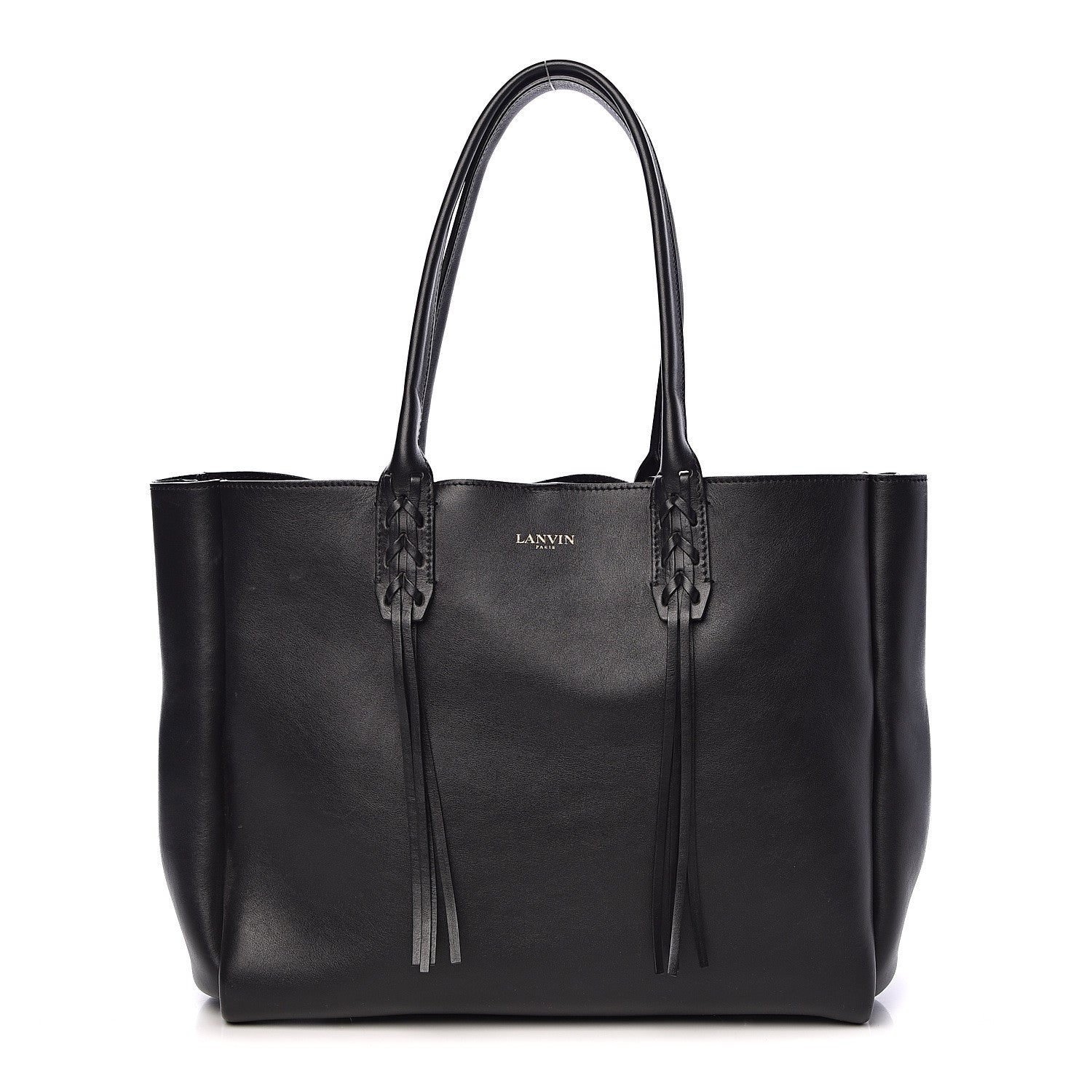 Lanvin Smooth Calfskin Small Fringe Shopper Tote Black 3 of 15