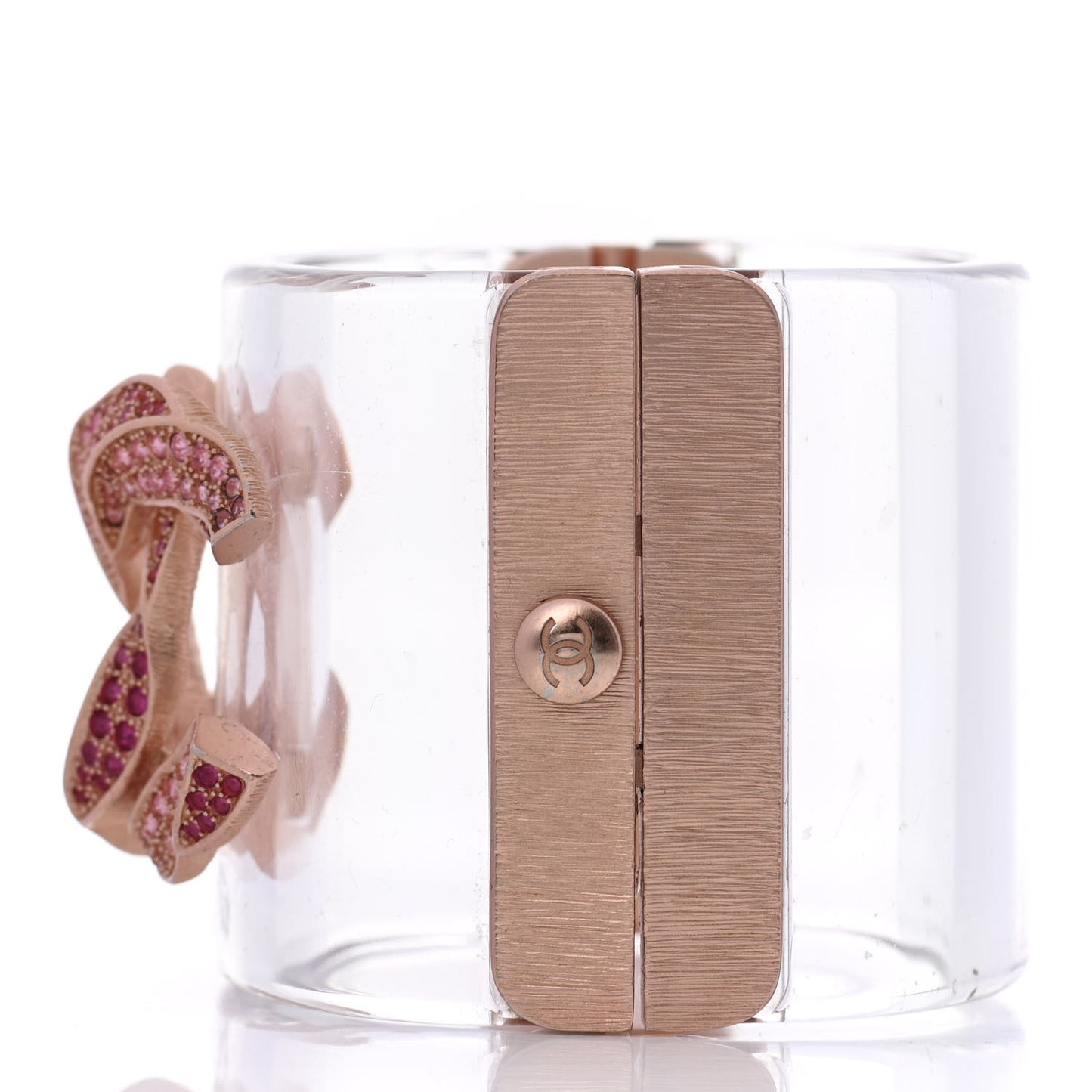 Lucite Crystal CC Cuff Transparent Pink Gold