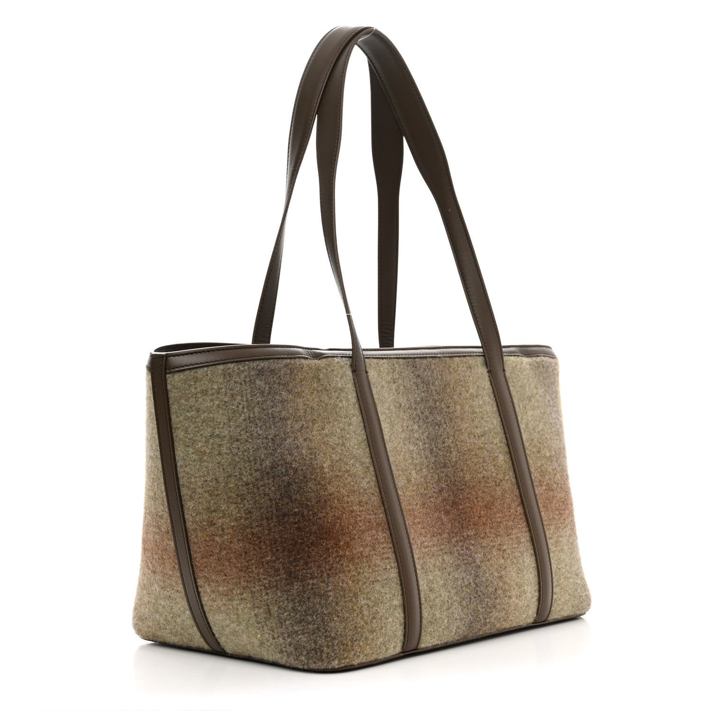 Blurred Double Cashmere Calfskin Plaid Small Carry Everything Tote Pecan Nut Green Cayenne Mel