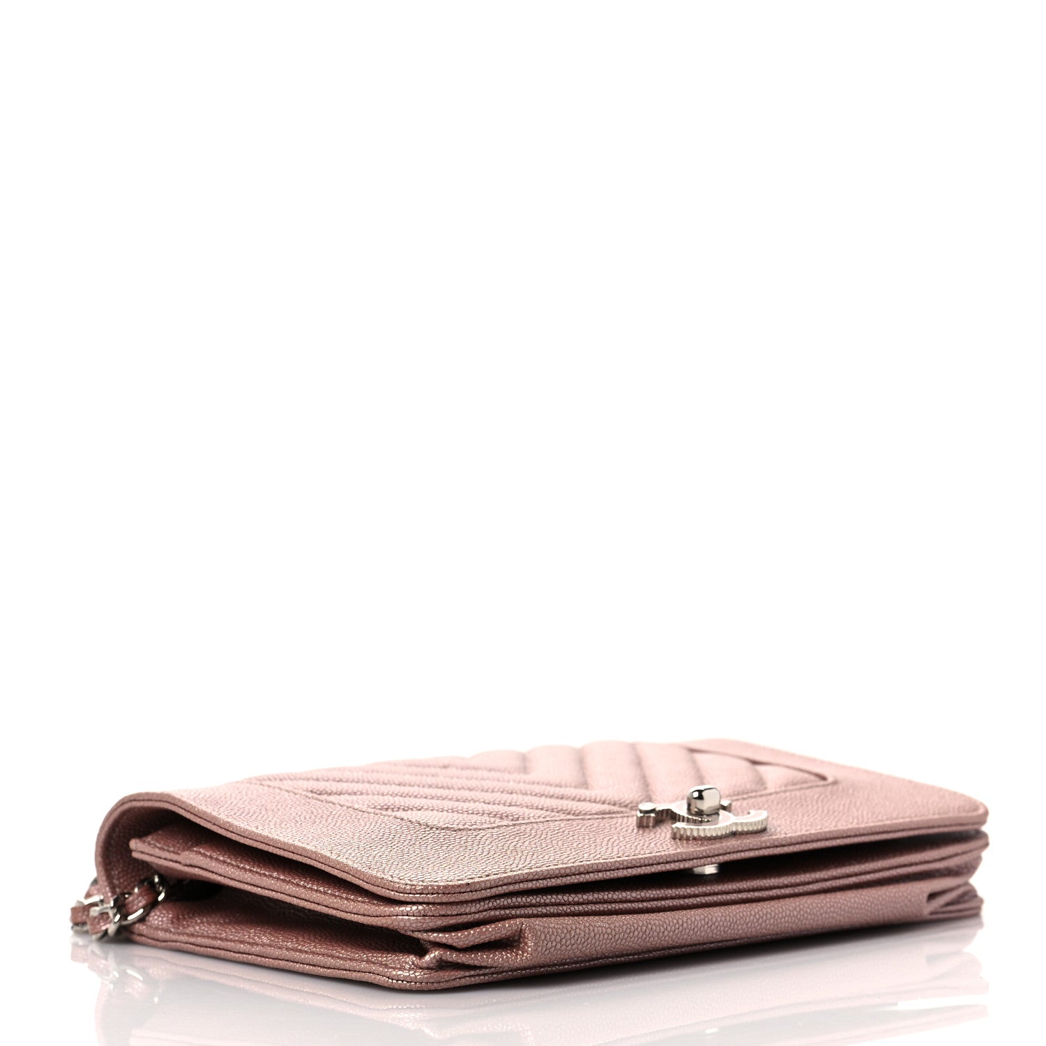 Chanel Metallic Caviar Chevron Quilted Vintage Mademoiselle Wallet On Chain WOC Pink 4 of 9