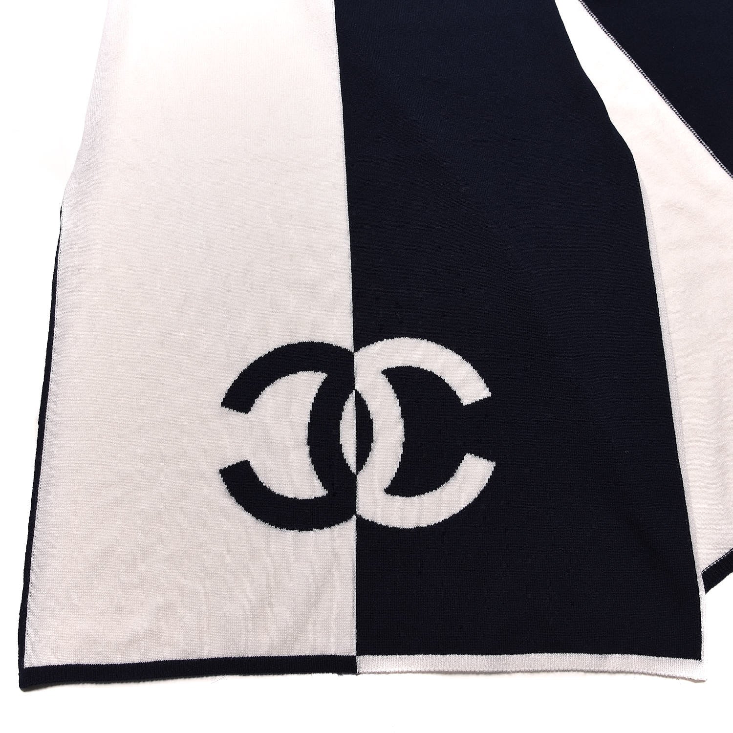 Chanel Cashmere CC Scarf Navy Ivory 7 of 7