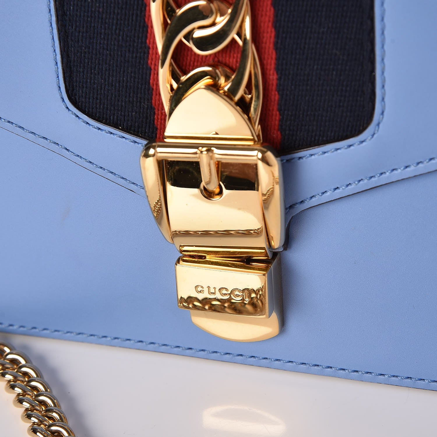 Gucci Calfskin Mini Sylvie Chain Shoulder Bag Clear Sky Blue 8 of 12