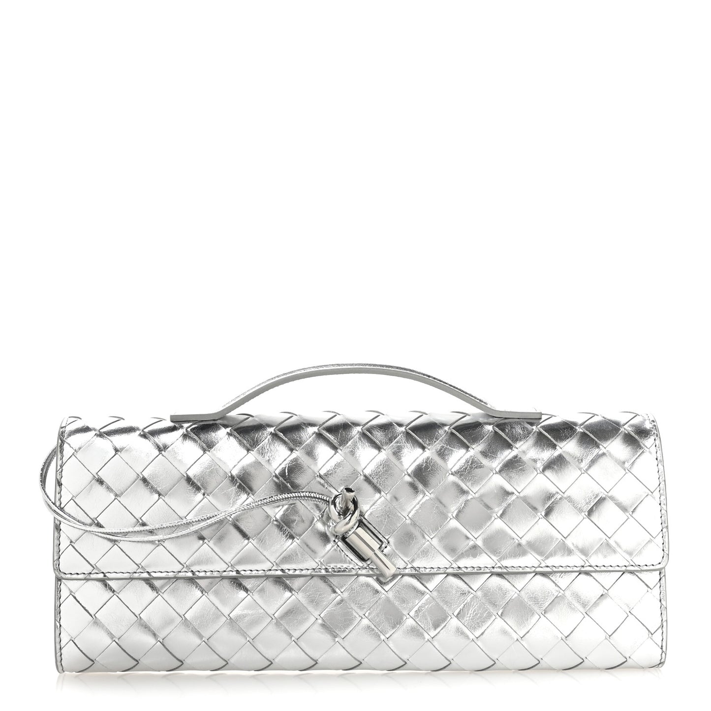 Metallic Nappa Intrecciato Long Andiamo Top Handle Silver